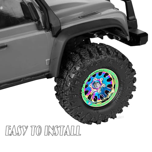 Rc 1.3 Beadlock Wheel Tires/Wheel Rims for 1/24 1/18 SCX24 TRX4M RC Crawler Car,Aluminum 1.3 Beadlock Wheels and Tires,Rc Tires with Foam Inserts,Rainbow(4PCS) - color: Rainbow - (Rc Wheels Tires)