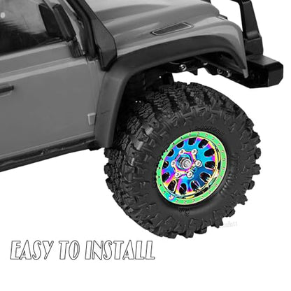 Rc 1.3 Beadlock Wheel Tires/Wheel Rims for 1/24 1/18 SCX24 TRX4M RC Crawler Car,Aluminum 1.3 Beadlock Wheels and Tires,Rc Tires with Foam Inserts,Rainbow(4PCS) - color: Rainbow - (Rc Wheels Tires)