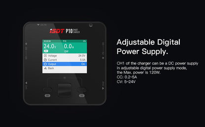 ISDT P10 DC 250W 10A Dual Channel Lipo Battery Charger, XT60 Smart Charger for 1-6S Life/LiIon/LiPo/LiHv