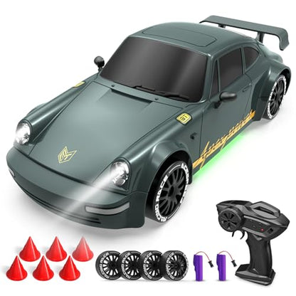 Remote Control Car RC Drift Car 2.4GHz 1:20 Scale 4WD 20KM/H High Speed Remote Control Cars with LED Lights Drifting Tire 2Pcs Rechargeable Batteries Toy Cars for Adults Boys Girls (Gray Green) - color: Gray Green