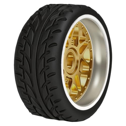 4Pcs 25mm Rc Drift Wheels & Logo Drift Car Tires for 1/24 1/28 Wltoys, [2N+2W] Aluminum Alloy Rims with High Grip Tires Simulated Tire Tread Racing Tyre for Mini-Q HGD1 Wltoys K969 K989 k929(Gold) - color: 3.gold