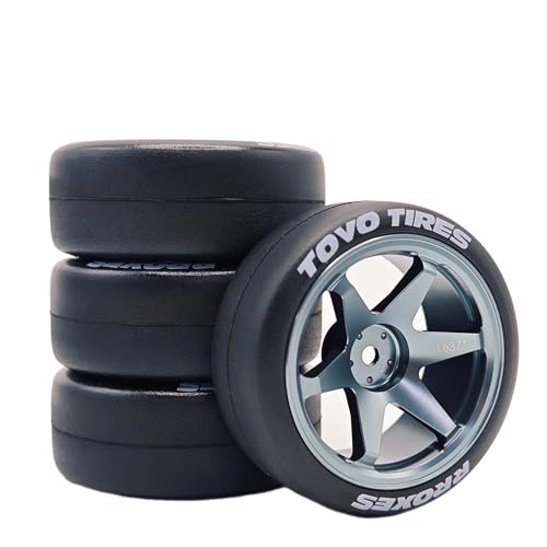 1/10 RC Drift Aluminum Wheels and Tires OD 65mm 1/12 Hard Drift Racing Tyres 12mm Hex for 1:10 Rally Street On Road Touring Car Tamiya TT01 TT02 XV01 TA06 A959 PTG2 KYOSHO 4PCS (Titanium) - color: Titanium