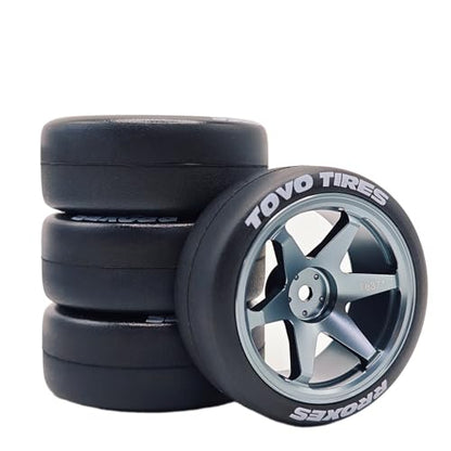 1/10 RC Drift Aluminum Wheels and Tires OD 65mm 1/12 Hard Drift Racing Tyres 12mm Hex for 1:10 Rally Street On Road Touring Car Tamiya TT01 TT02 XV01 TA06 A959 PTG2 KYOSHO 4PCS (Titanium) - color: Titanium