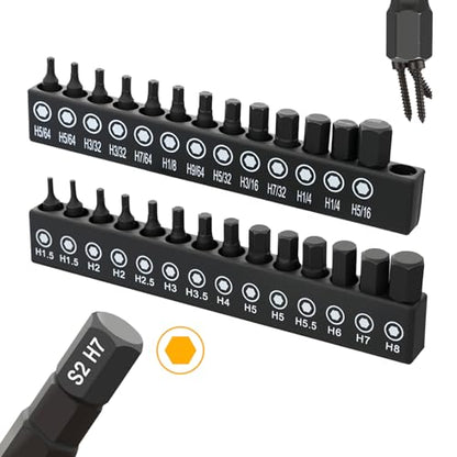 GRENPRO 27Pcs Impact Hex Bit Set, Metric & SAE | 1/4" Hex Magnetic Bits, S2 CNC Screwdriver Bit Set, Allen Wrenches Sets, Magnetic Allen Key Drill Bits Automotive Home - size: 1" 27pcs(Metric&SAE)