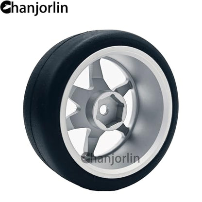 RC 1/10 Drift Tires & Aluminum Wheels 12mm Hex OD 65mm Hard Drift Racing Smooth Tyres for 1:10 1/12 Rally Street On Road Touring Car TT01 TT02 XV02 XV01 TA06 HPI KYOSHO PTG2 4PCS (Silvery) - color: Silvery