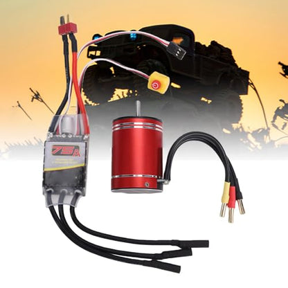 Asixxsix 3650 3400KV Brushless Motor 75A ESC Combo for 1/10, 1/8 | High Speed Water proof Motor, CNC Machined 6061 T6 Aluminum, for Remote Control Cars Trucks Off-Road Vehicle