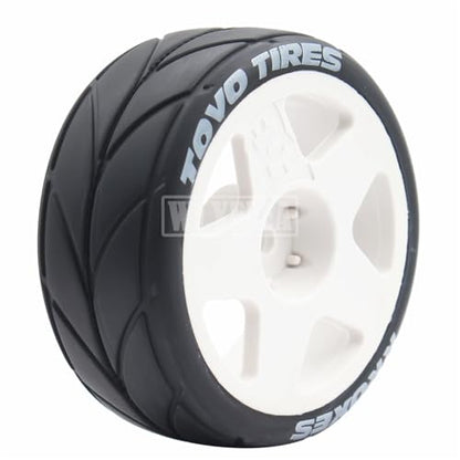 4PCS RC 1/10 On-Road Tires 65mm RC Rubber Tires w/Plastic Wheel Rim 12mm Hex Fit for 1/10 RC On-Road Rally Car HPI Tamiya TT01 TT02 Kyosho Wltoys 144001 - color: White 2