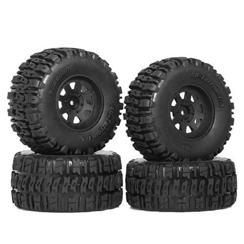 1/10 RC Short Course Truck Tires and Plastic Wheels 12mm Hex Off Road Front and Rear Tyres OD 115mm for 1:10 Scale Buggy Truck Car TRAXXAS Slash4X4 HuanQi 727 ARRMA SENTON 3S Losi 4PCS