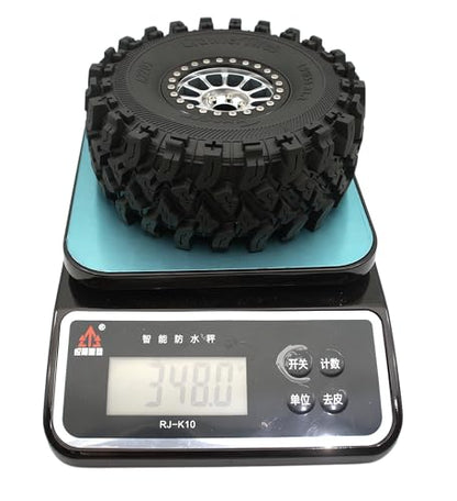 348g Weighted RC 2.2 Beadlock Wheels & Tire Set (4-Piece) Upgrades Accessories Rims for 1/10 SCX10 Wheels TRX4RC4WD and D90 RC Crawler Axial Remote Control Car 4pcs (Silver & Black) - color: Silver & Black