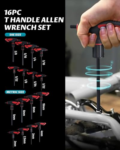 Lichamp T Handle Allen Wrench Set SAE Metric, 16 Piece Standard Long Tee Handle Allen Hex Key Set SAE Metric, 5/64-3/8 inch, 2-10mm, Heavy Duty Excellent - size: 5/64 - 3/8 inch, 2 - 10mm
