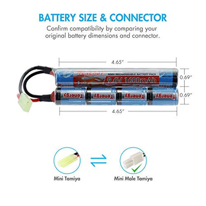 Tenergy 9.6V NiMH 1600mAh Rechargeable Butterfly Battery Pack with Mini Tamiya Connector for AEG - size: Battery Pack
