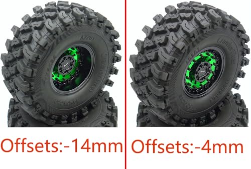 Heavy Duty RC Crawler 2.2 Beadlock Wheels Adjustable 2 Offsets and Tires 136mm Tall Soft Sticky Mud Slingers Tyres Rims Hex 12mm for 1/10 SCX10 TRX4 Axial Remote Control Car (Green Black) - color: Green Black
