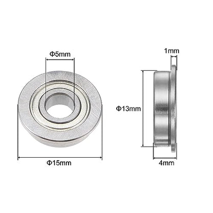 uxcell F695ZZ Flanged Ball Bearing 5x13x4mm Double Shielded Chrome Steel Flange Bearings, 4pcs - size: 5x13x4mm