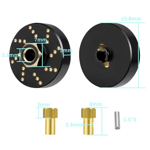 MOHERO 4Pcs 58g Brass Wheel Weights with 7mm Wheel Hex Hub Extended Wheel Spacers for 1/18 RC Crawlers TRX4M Bronco Defender K10 High Trail F150 Upgrades Parts