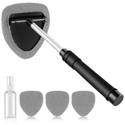 JUSTTOP Windshield Cleaner Tool, Car Interior&Exterior Window Cleaning Tool with Extendable Handle & 4 Reusable Microfiber Pads, Auto Glass Wiper Brush Kit for Cars (Grey) - color: Gray