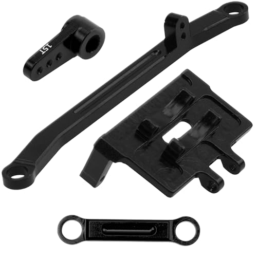 ShareGoo Aluminum Servo Mount Servo Horn w/Steering Link Set Upgrade Parts Compatible with Emax ES08MA II Servos Axial SCX24 1/24 RC Crawler (Black) - color: Black