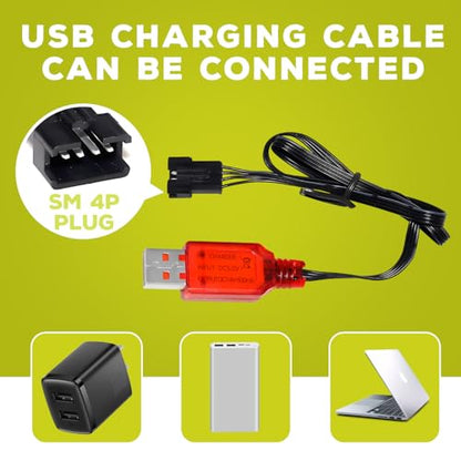 sea jump 7.4V 500mah SM-4P Plug Charging Battery with USB Charging Cable for EC16 DE85 RC Toy Car Model Off-Road Vehicle Battery M416 Electric Gel Ball Blaster Backup Battery