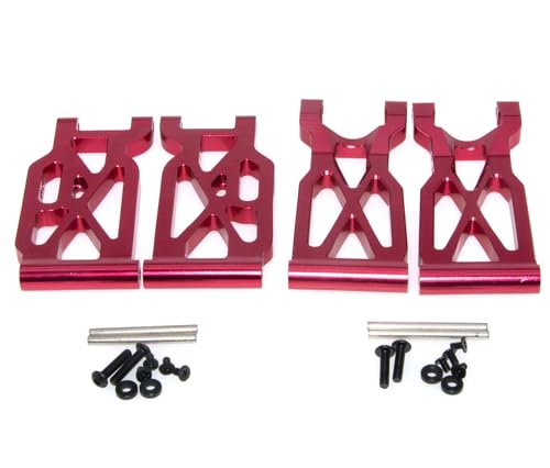 Suspension Control A Arms Compatible With 1/10 Wltoys 104001 144002 124019 124018 124017 144010 Parts RC Car Truck Aluminum Alloy Swing Suspension Arm Upgrade(Red)