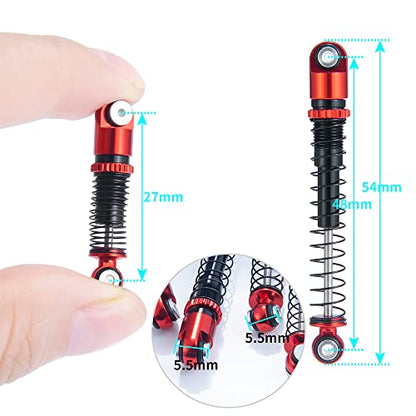 RCLIONS SCX24 RC Car Shocks 48mm Absorber Damper for All 1:24 Axial SCX-24 Deadbolt Base Camp JLU C10 Gladiator Dooge RC Crawler Car Upgrades Parts - color: Red