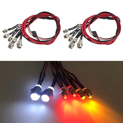 2 Pack RC Car 6 LED Light Kit, White Headlight Red Taillight Yellow Turn Signal Light for 1/10 1/8 RC Models TRX4 D90 SCX10 RC Car Truck Lighting (Red, White & Yellow) - color: 6 LED Red White Yellow