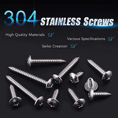 Swpeet 135Pcs #12 x 1/2" to 1-3/5" 304 Stainless Steel Phillips Truss Head Self Tapping Screws Phillips Cross Drive Wood Screws Sheet Metal Screws Assortment Kit for Sheet Metal, Wood, PVC Plastic - size: M6