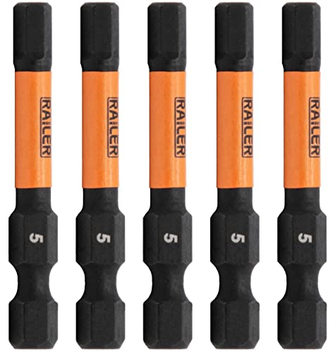 5pc 5mm Hex Bit Set 2 Inch S2 Steel Impact Allen Wrench Screwdriver Bits | Precision machined hex tip for machinery & furniture assembly. Extended 2" reach for quick-release 1/4" hex chucks. - size: 0.197 in