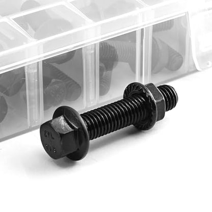 Flanged Bolts and Nuts Kit, Black Alloy Steel Grade 10.9, 245 Pieces, M6 M8 M10, Hex Flange Head, Black Oxide Finish - color: 245PCS M6 M8 M10 Bolts and Nuts Kit