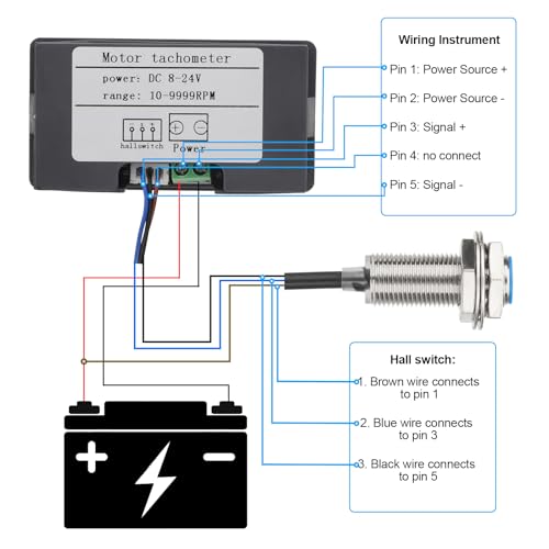 EEEkit 4 Digital Blue LED Tachometer, RPM Speed Meter Digital Motor with Hall Proximity Switch Sensor NPN for Conveyor Belts