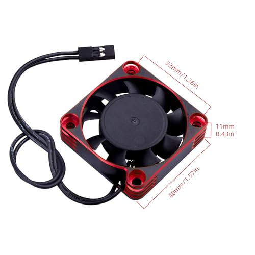 RC Car Motor Cooling Fan Heatsink 16000RPM Brushless ESC Cooling Fan 40x40mm for RC Car 1/8 1/10 540 550 Motor (Red) - color: Red