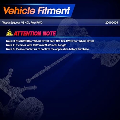 936-750 Rear Drive Shaft Prop Shaft Driveshaft Assembly [RWD] Fit for Toyota Sequoia 2001 2002 2003 2004 V8 4.7L, OE 371100C030 - size: Rear(70.98in) 2001-2004 4.7L RWD