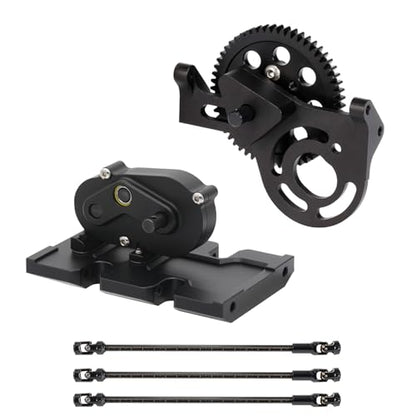 AMK 1/10 Scale Transmission Kit OD Transfer Case Gearbox with 30% Overdrive Gear Box 3Pcs Driveshafts for RC Crawler Axial SCX10 II Element Enduro DIY LCG Chassis (Black) - color: Black