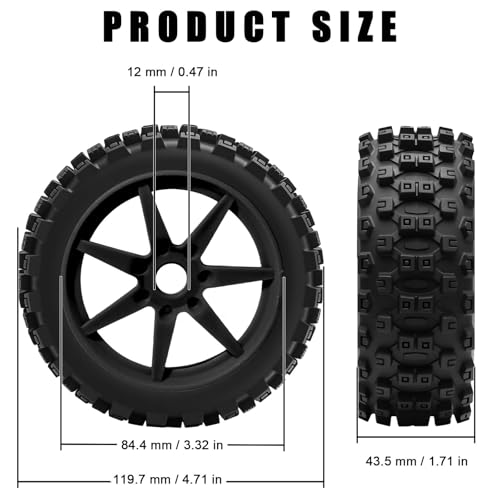 1/8 Scale RC Off-Road Buggy Tires & Wheels with 17mm Hex Foam Inserts Included, Compatible with ARRMA Typhon, LOSI, KYOSHO & More (Set of 4) - color: Black