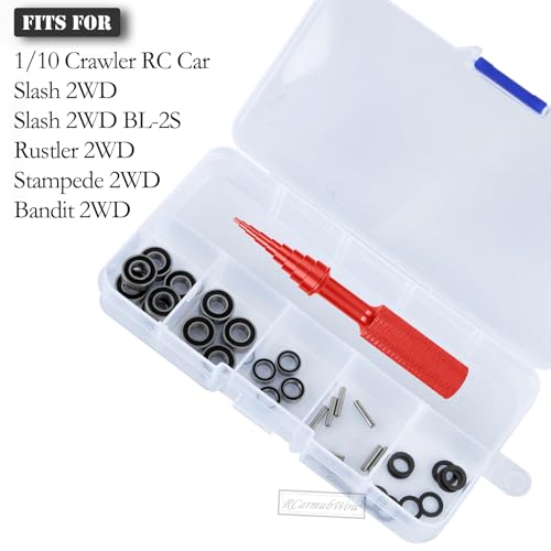 RC Bearings Kit Upgrades Part for 1/10 Slash 2WD,Slash 2WD BL-2S,Rustler 2WD,Stampede 2WD,Bandit 2WD RC Car,Metal Bearings Kit Hops Up,19pcs w/Bearing Tool,Black - color: Black(1set)