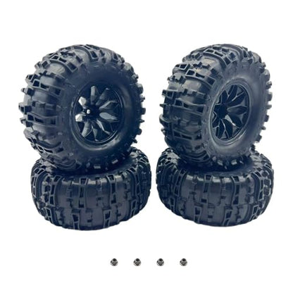 Glued 6.3" Height Larger 1/10 RC Monster Truck Tires Wheels Set 12mm Hex 2.8 RC Tires for Traxxas Rustler Hoss Stampede 2WD 4x4 VXL Redcat Volcano EPX Blackout XTE - style: huge RC truck tires 1/10