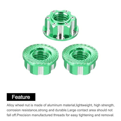 MECCANIXITY Hexagonal Nuts Aluminum M4 RC Wheel Carving Hex Nuts Dustproof Anti-Skid Mount Cap for 1/10 RC Model Car Trucks Off Road Car Upgraded Parts Pack of 2(Green) - color: Green