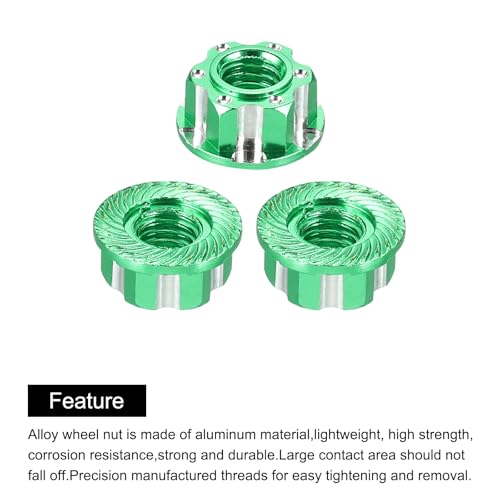 MECCANIXITY Hexagonal Nuts Aluminum M4 RC Wheel Carving Hex Nuts Dustproof Anti-Skid Mount Cap for 1/10 RC Model Car Trucks Off Road Car Upgraded Parts Pack of 2(Green) - color: Green