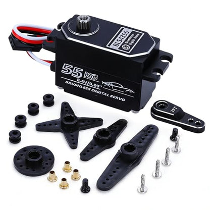 55kg Low-Profile Servo Programmable Brushless Digital Servo 0.09Sec High Speed Full Metal Gear Steering servo 1/10 Drift Car with servo Motor kit (270 Degree)