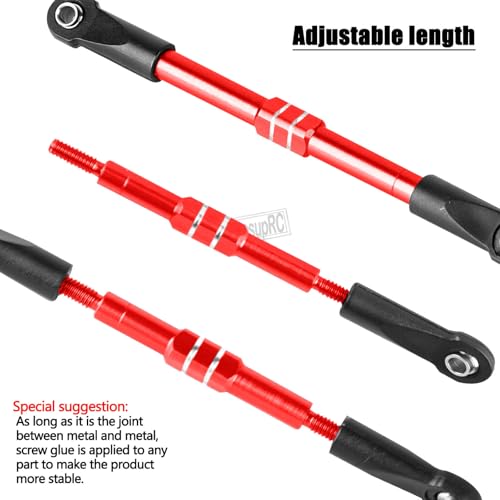 RC Adjustable Turnbuckles Links Upgrades Parts for 1/16 Mini E-Revo Summit Truck RC Car.Aluminum Front Rear Adjustable Turnbuckles Camber Links Toe Link Hops Up,Red - color: Red(for 1/16)