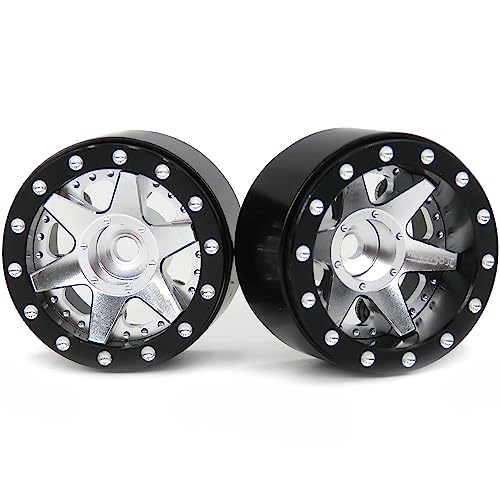 hobbysoul Heavy 1.0 Beadlock Wheels Weight 20.5g/Rim, Adjustable Offset 1.0 Wheels Rims Hex 7mm for RC Micro Crawler 1/18 TRX4M Axial SCX24 90081, (4-Pack) - color: Black & Silver