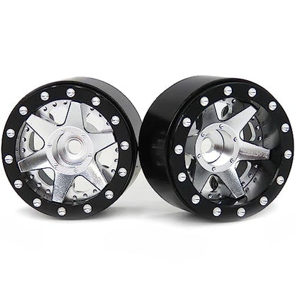 hobbysoul Heavy 1.0 Beadlock Wheels Weight 20.5g/Rim, Adjustable Offset 1.0 Wheels Rims Hex 7mm for RC Micro Crawler 1/18 TRX4M Axial SCX24 90081, (4-Pack) - color: Black & Silver