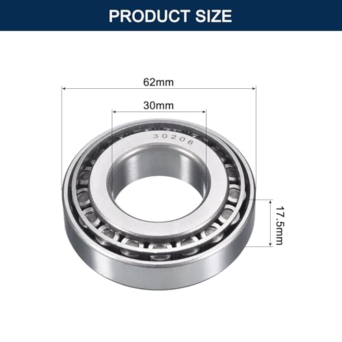 2 Pack 30206 Tapered Roller Bearing Cone and Cup Set | 30mm Bore 62mm OD 17.5mm Cup Width, Chrome Steel Wheel Bearings, ABEC-3 - size: 30206