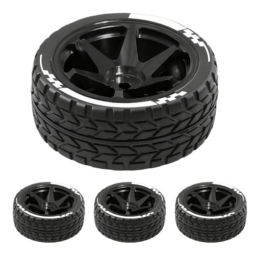 1/10 RC On-Road Tires 68mm OD and Aluminum Street Wheels 4PCS, 12mm Hex Touring Tyres Compatible with Tamiya TT01 TT02 XV01 TA06, HPI, KYOSHO, HSP, Traxxas, PTG2, A959 Rally Drift Cars