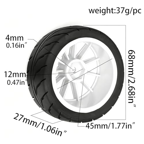 4PCS 1/10 RC Drift Racing Tires and Wheels 12mm Hex OD 2.56'' for 1:10 Scale Touring Street On Road Car Tamiya TT01 TT02 XV01 TA06 A959 PTG2 HPI KYOSHO HSP PTG2 Traxxa (White) - color: White