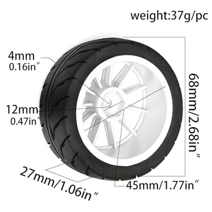 4PCS 1/10 RC Drift Racing Tires and Wheels 12mm Hex OD 2.56'' for 1:10 Scale Touring Street On Road Car Tamiya TT01 TT02 XV01 TA06 A959 PTG2 HPI KYOSHO HSP PTG2 Traxxa (White) - color: White