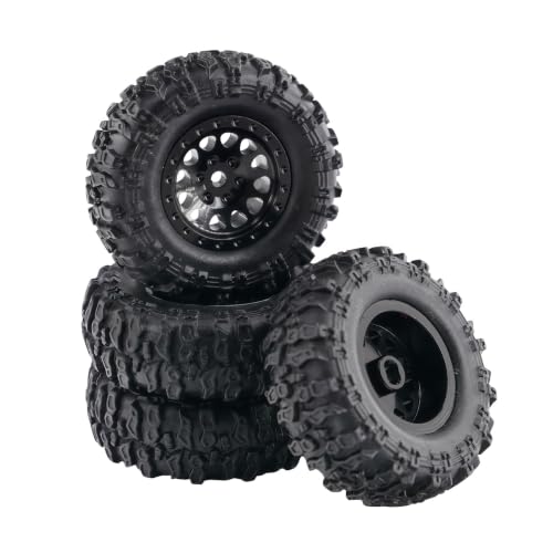 1.0 Inch RC Crawler Wheels and Tires Set, Pre-Mounted Aluminum Wheel & Tire Combo with Foam Inserts, Fit for 1/18 SCX24 SCX30 Micro RC, 4PCS (Black) - color: Black