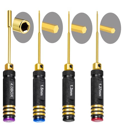 4PCS Titanium Hex Screw Driver Set 1.27mm 1.3mm1.5mm 4.0mm Hexagon Screwdriver Wrench Small Repair Tool Kit for RC Car Quadcopter Drone Helicopter Airplane Multirotors Models