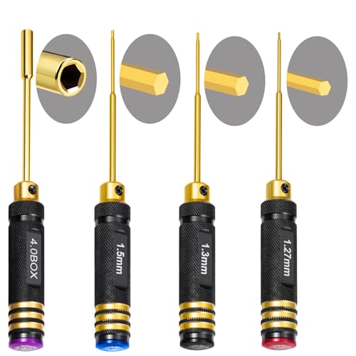 4PCS Titanium Hex Screw Driver Set 1.27mm 1.3mm1.5mm 4.0mm Hexagon Screwdriver Wrench Small Repair Tool Kit for RC Car Quadcopter Drone Helicopter Airplane Multirotors Models
