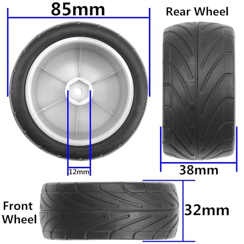 4Pack ShareGoo RC 85mm/3.34" Rubber Tires Front Rear Tyres 12mm Hex Wheel Compatible with Redcat HPI HSP Kyosho 1/10 RC Off-Road Car Buggy (White) - color: White