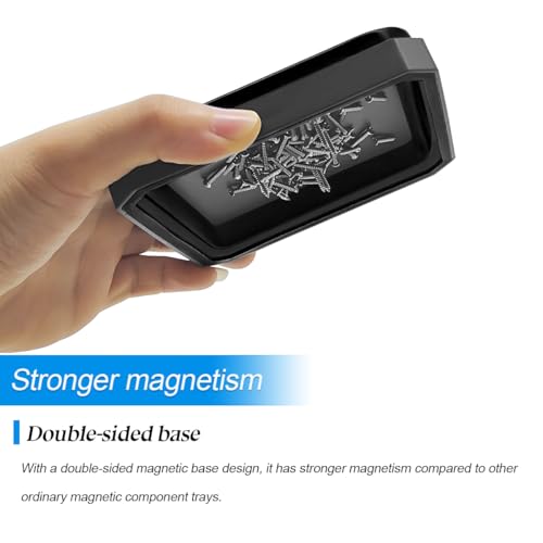 Collapsible Magnetic Parts Tray Set, Silicone Foldable Square Tool Bowls for Screw, Nuts & Small Metal Parts, Dual-Sided Magnet Base Auto Tool Organizer, Universal for Vehicles (Black) - color: Black