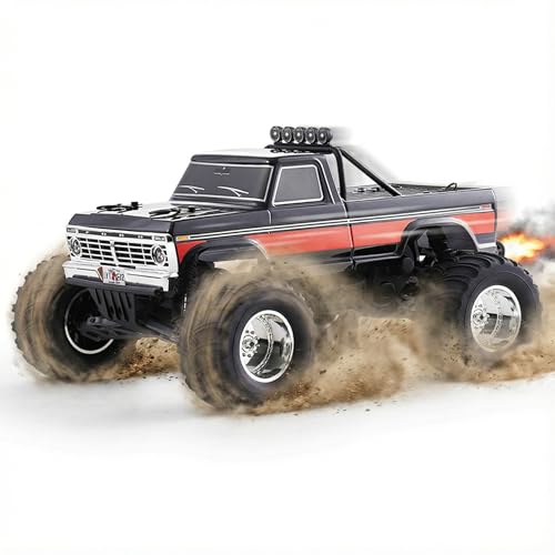 FMS 1/10 RC Truck Ford F-100 – 2WD Monster Truck with Licensed Body, 550 Brushed Motor, Oil Shocks, Independent Suspension – All-Terrain RC Crawler, High Speed Off-Road RC Car for Gift(Black) - color: Black